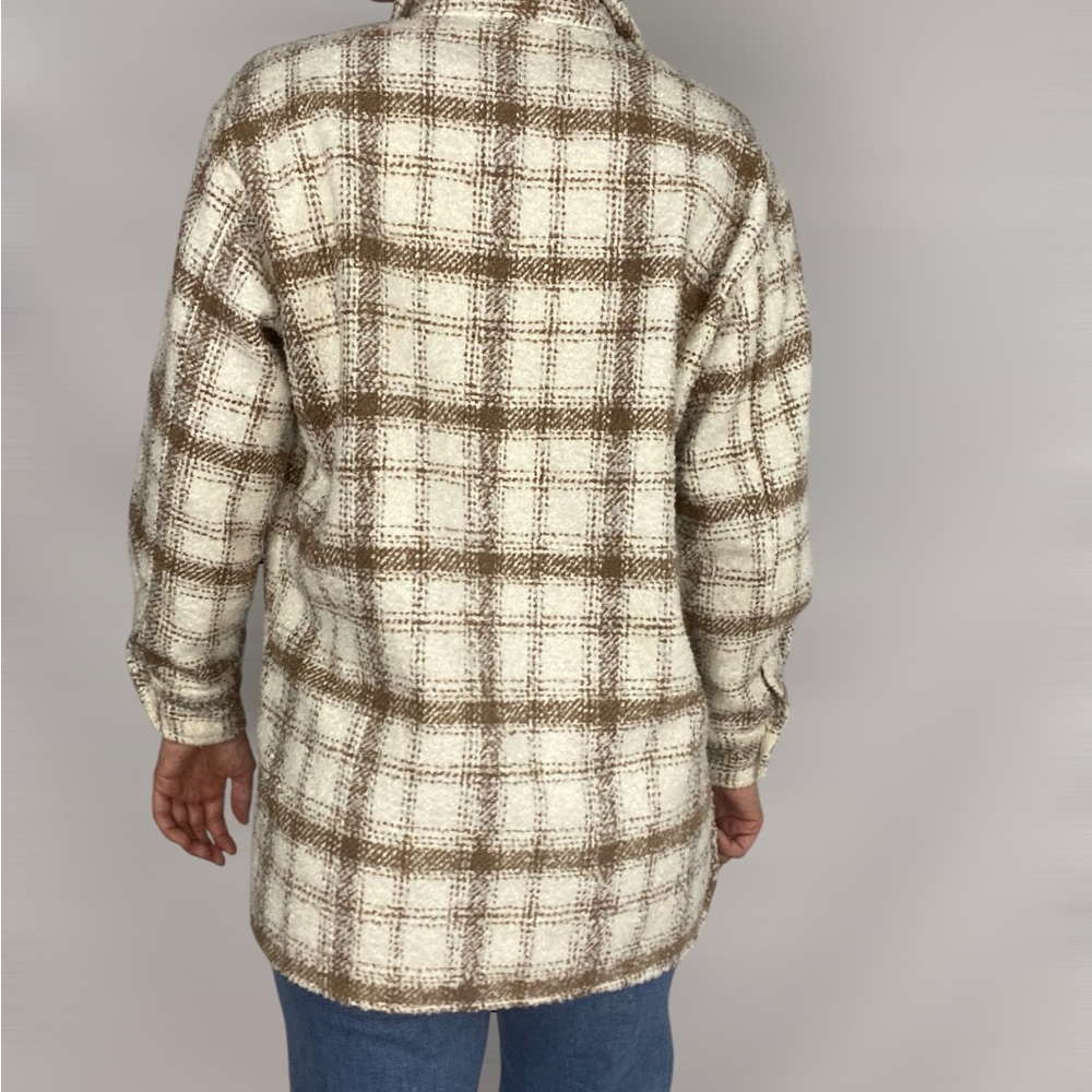 12TH TRIBE Beige Plaid Textured Collared Button Down Trench Jacket Coat Sz S - Picture 4 of 6